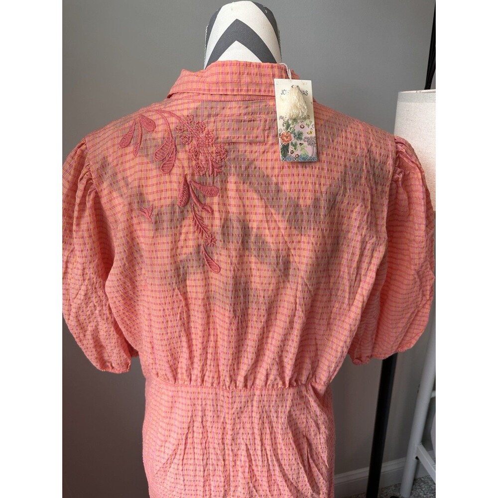 Johnny Was Orla Puff Sleeve Cotton Shirt Dress Midi Pink Orange Embroidered NWT - Picture 4 of 8